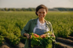 Vrouw met verse groente van het land